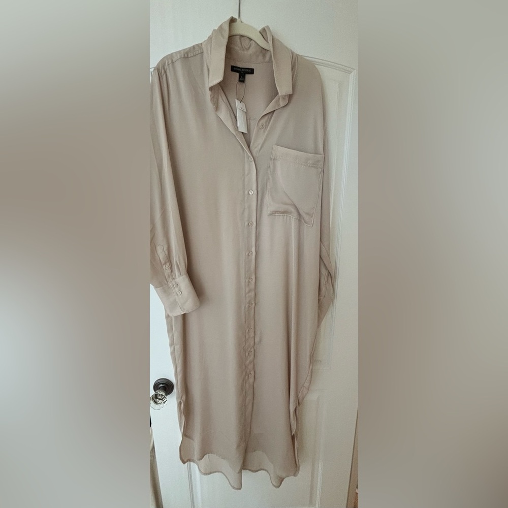 NWT Banana Republic tan silk maxi shirt dress